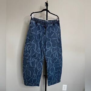 Patterned Blue Wide Leg Jeans